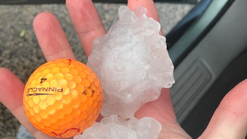 A storm near Blue Earth, MN on July 25, 2018 produced hail stones as large to slightly larger...