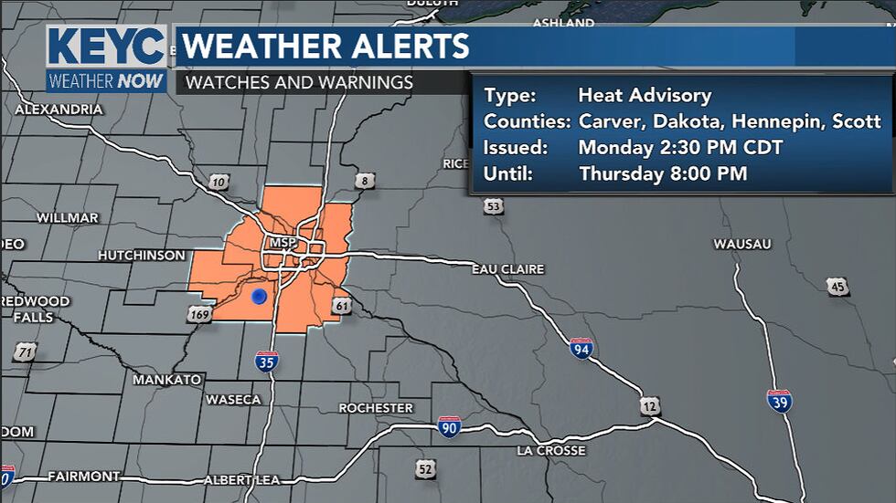Heat advisory continues for the Twin Cities until 8 PM Thursday.