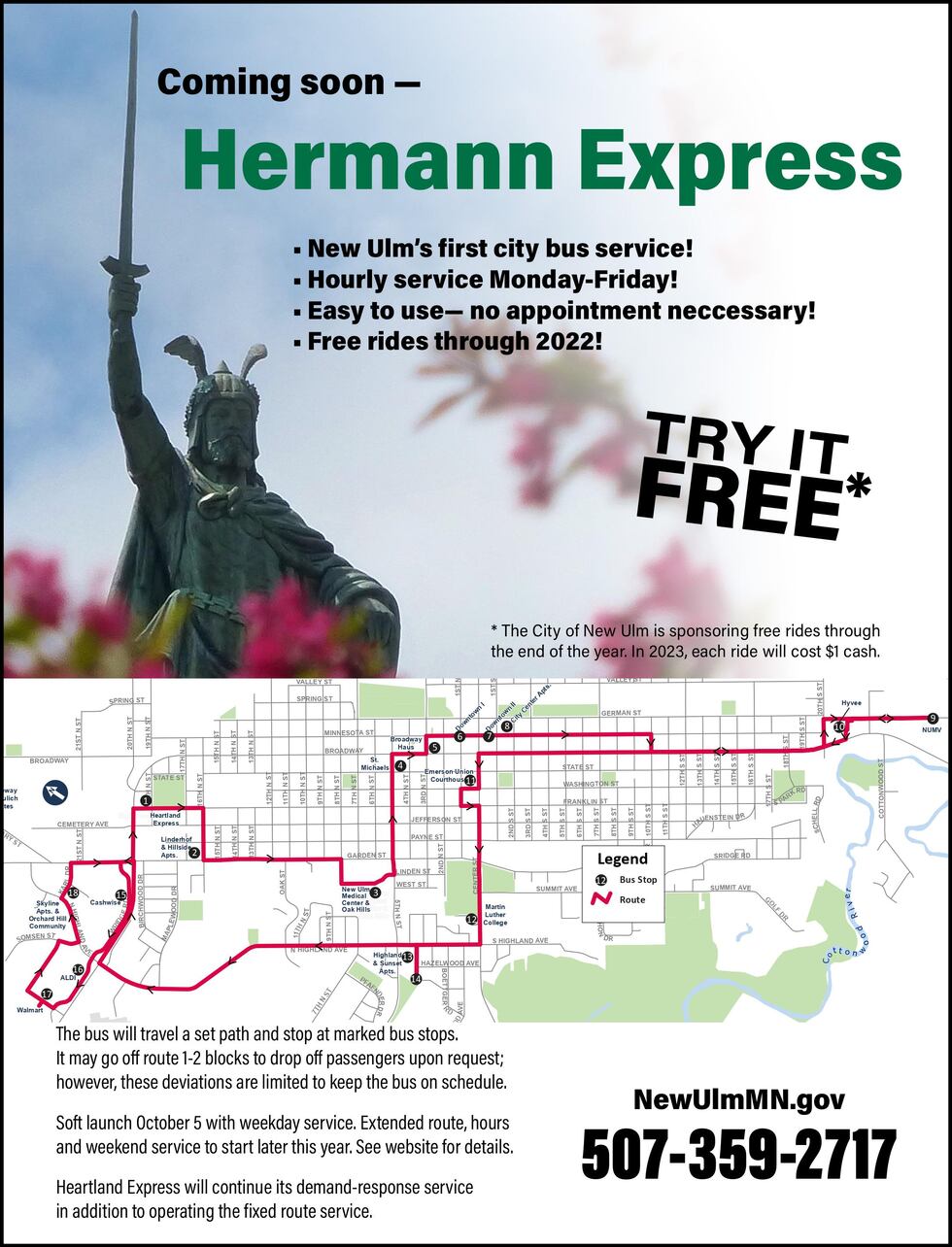 New Ulm launches first city bus service; free rides through 2022