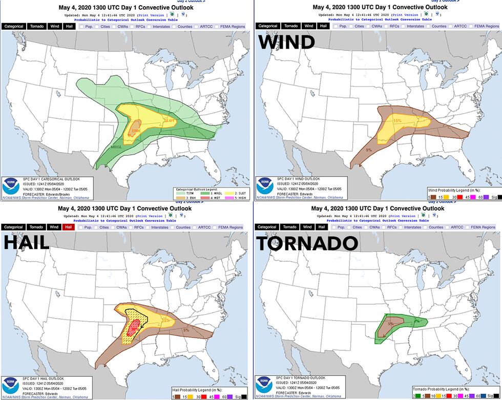 Storm Prediction Outlook for portions of the Central Plains through the Mid-Atlantic for today...