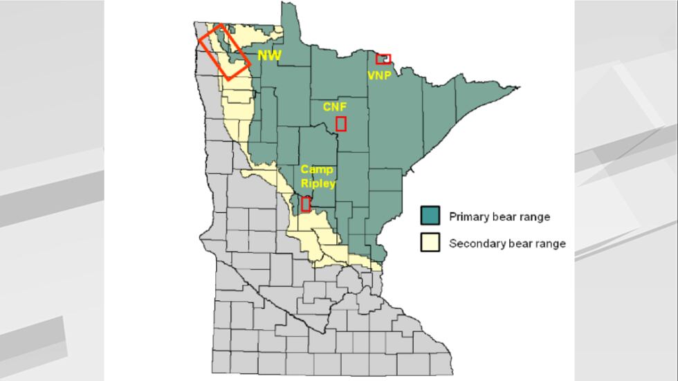 Areas where the Minnesota DNR is monitoring research bears.