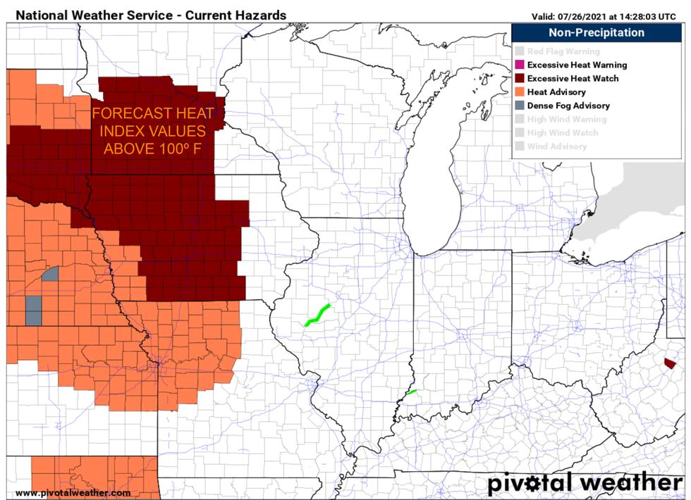 Excessive heat watch is in place for southern Minnesota and northern Iowa starting Tuesday...