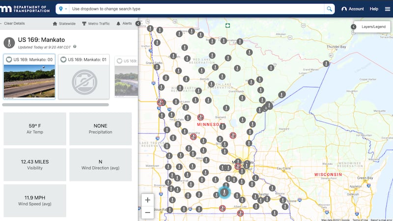 A look at what the weather stations look like on the MnDOT 511 webpage.
