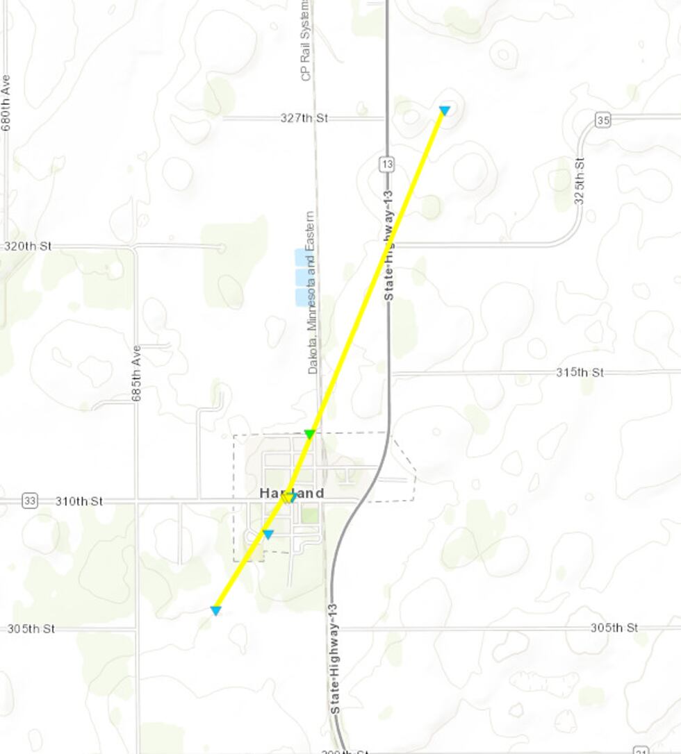 This map from the National Weather Service depicts the path that an EF-2 tornado took over the...