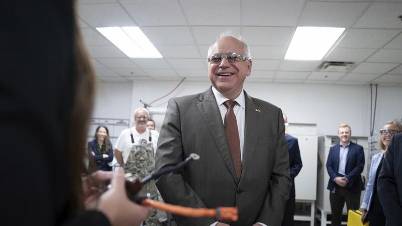 Minnesota Gov. Tim Walz tours Minnesota based Phillips & Temro in Eden Prairie, Minn. Monday,...
